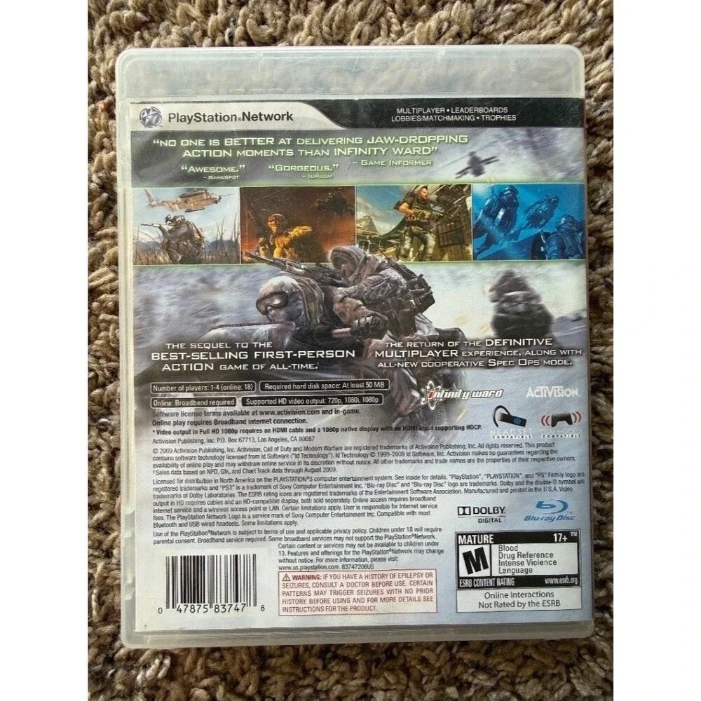 Activision Call of Duty Modern Warfare 2 PS3 Video Game Disc Manual Included